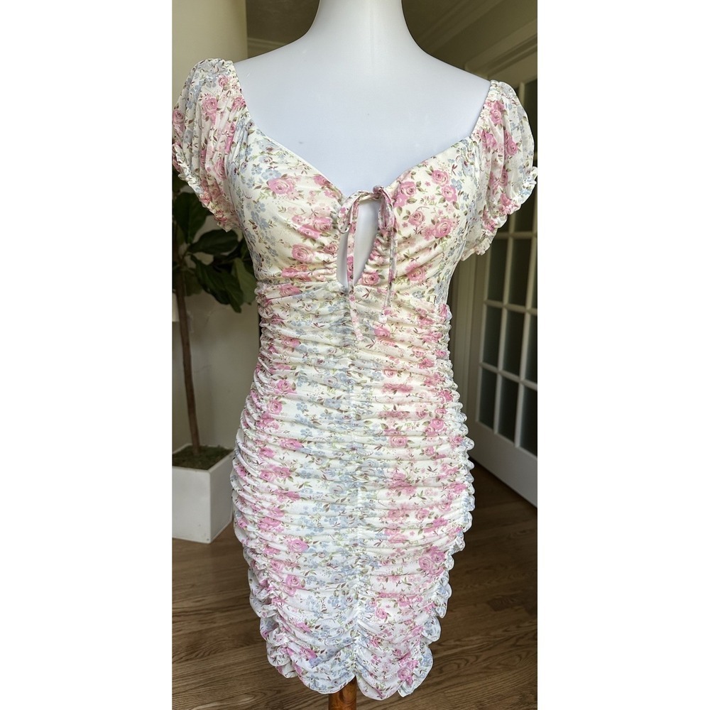Madden NYC Sweetheart Cut-Out Bodycon Ruched Dress Floral Country Western Size M